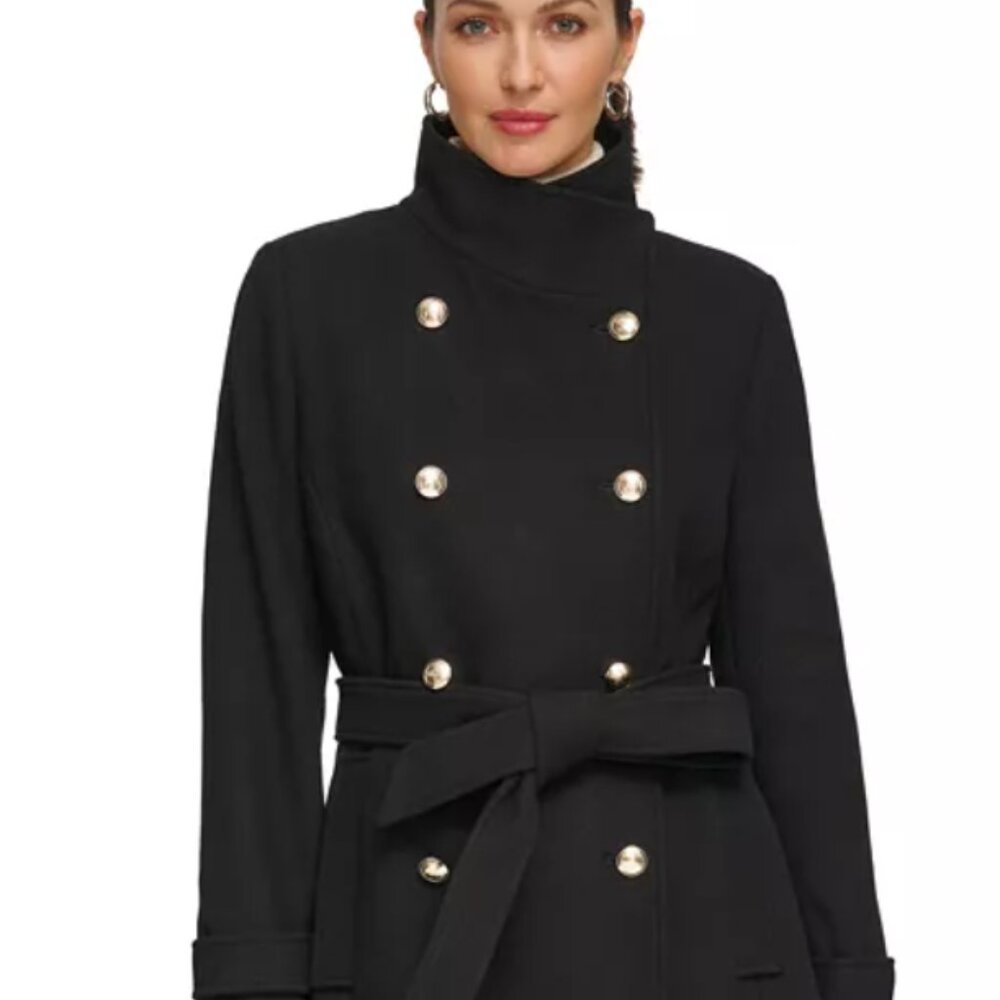 Classic Black Double-Breasted Women's Coat with Belt